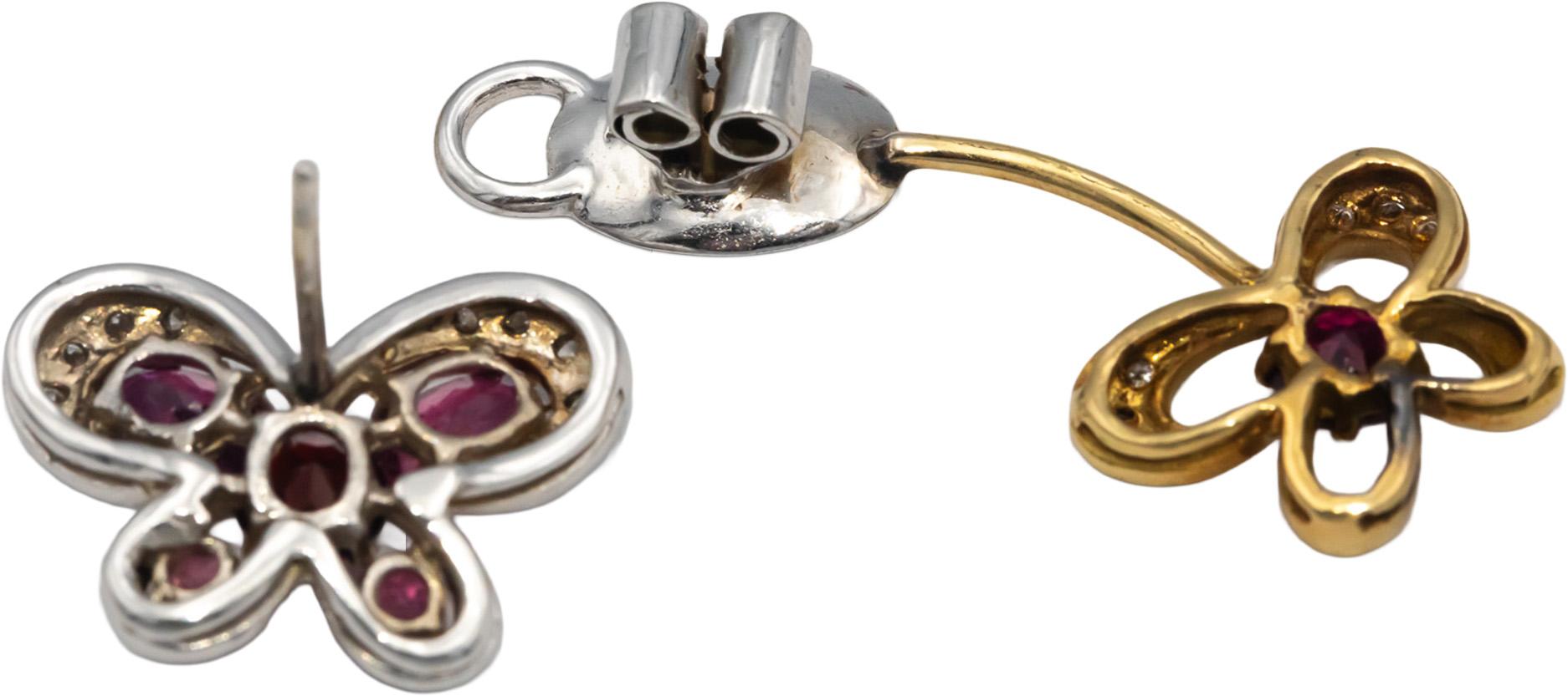 18k Two Tone Gold Diamond Assorted Gemstone Butterfly Earrings 4.0CT