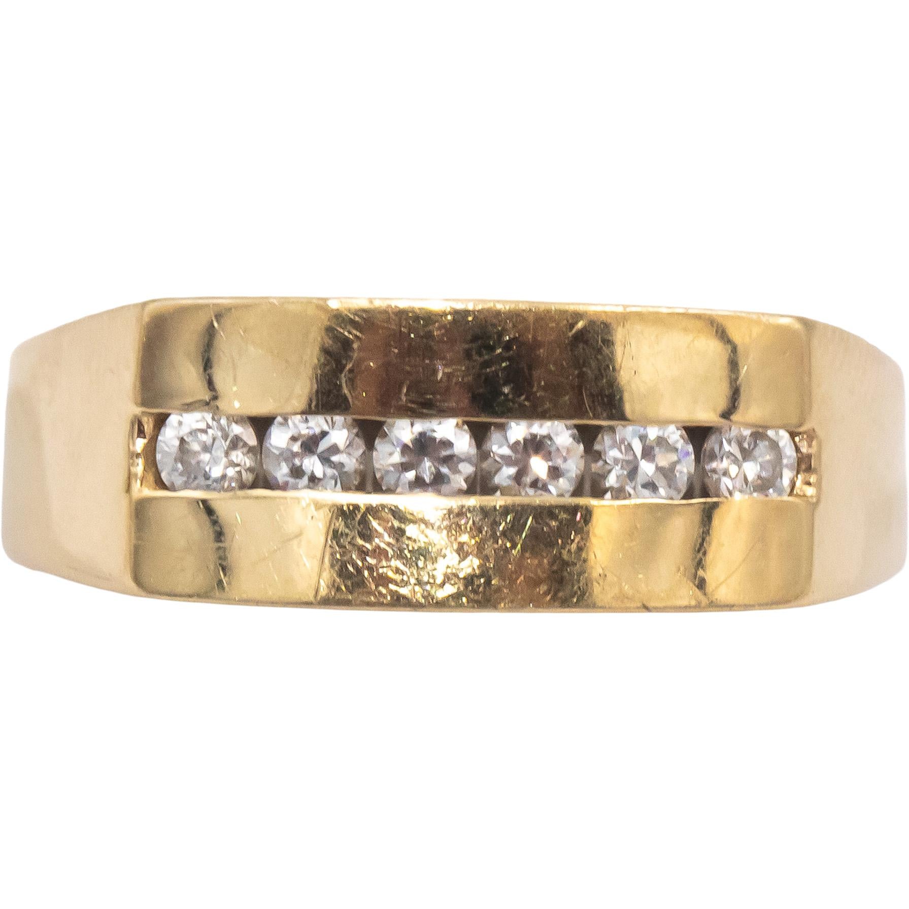 14k Yellow Gold Round Channel Set Diamond Men's Band Ring 0.30CT Size 10