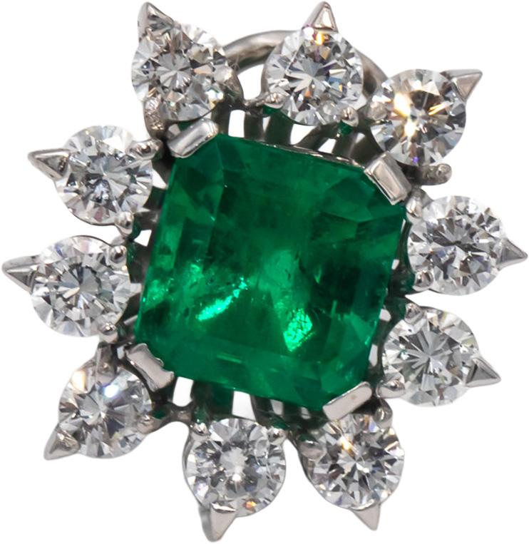 GIA Certified 14k White Gold Colombian Emerald and Round Diamond Earrings 8.05CT