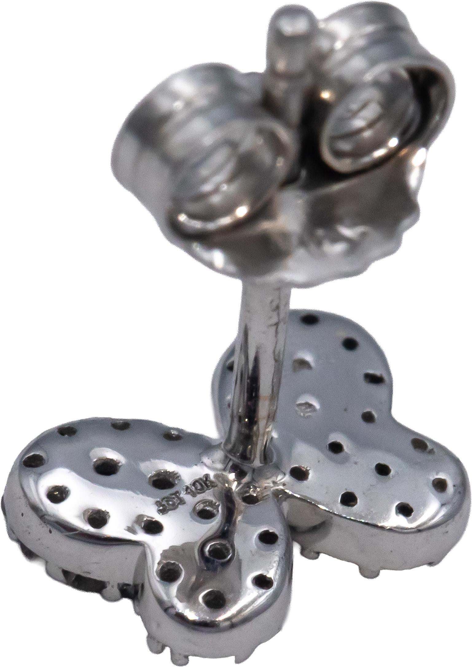 10k White Gold Round Diamond Cluster Butterfly Stud Earrings 0.20CT