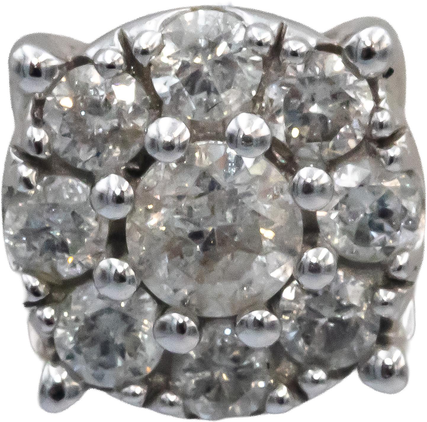 Round Diamond 10k White Gold Cluster Stud Earrings 1.20CT