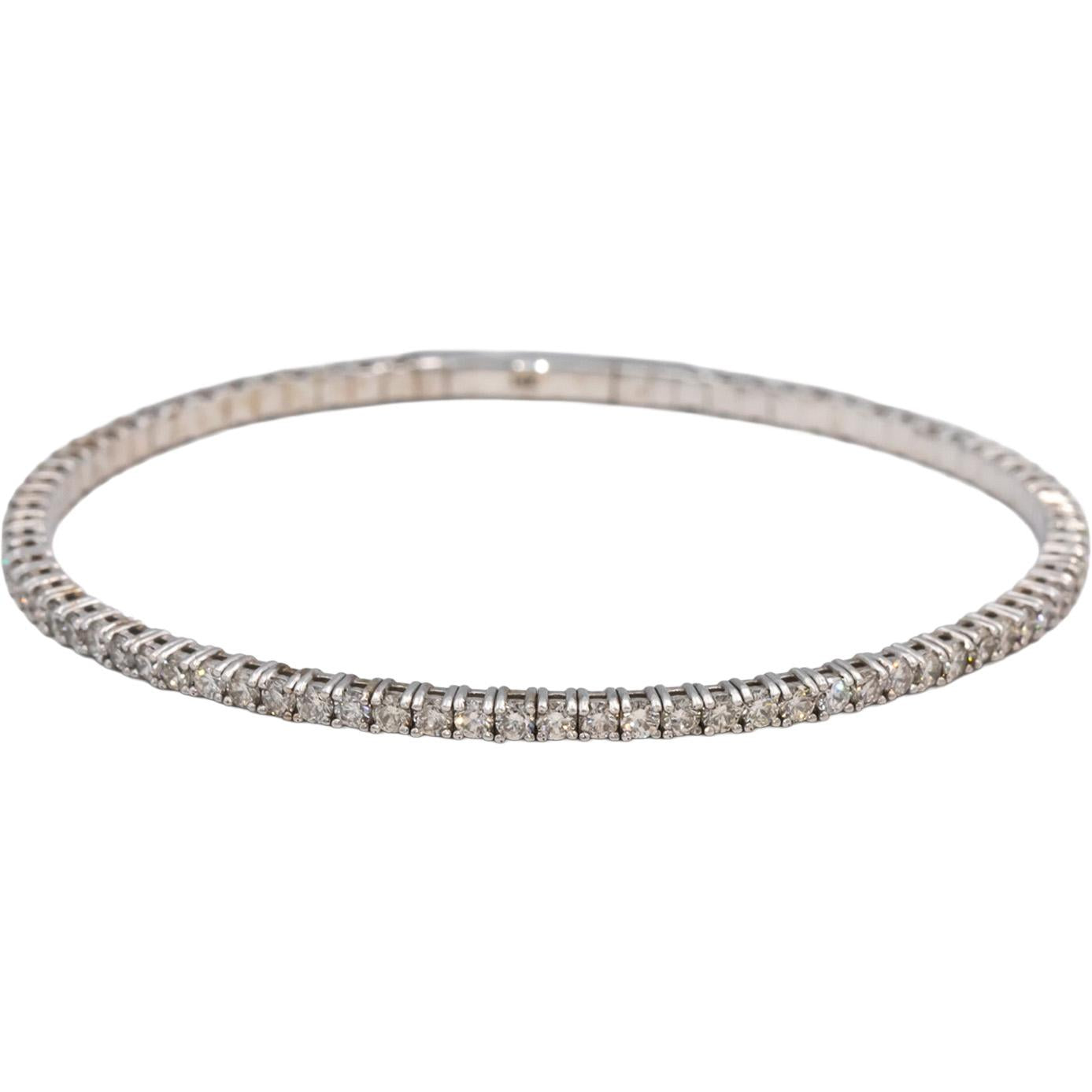 14k White Gold VS Round Diamond Flexible Bangle Bracelet 2.74CT