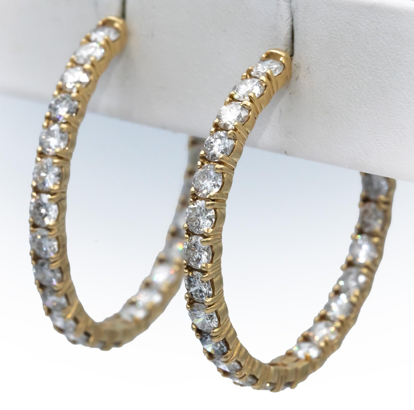 Round Diamond 14k Yellow Gold Jewelry Inside Out Circle Hoop Earrings 9.11CT
