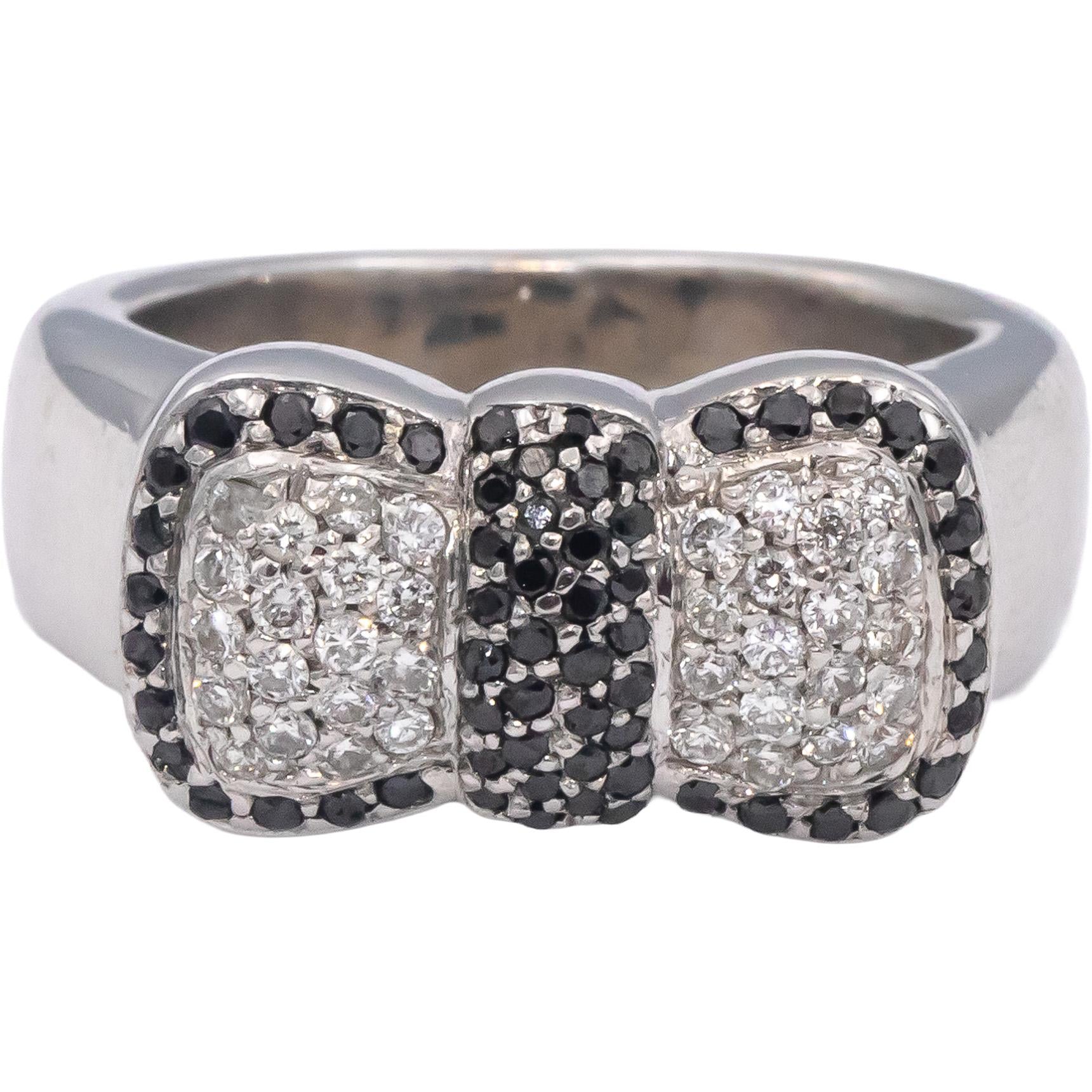 18k White Gold Round White & Black Diamond Cluster Bowtie Ring 0.50CT Size 5.25