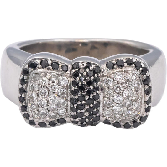 18k White Gold Round White & Black Diamond Cluster Bowtie Ring 0.50CT Size 5.25