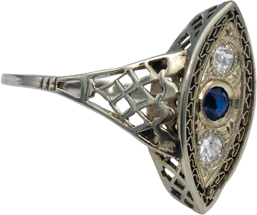 Vintage Antique 10k White Gold Old Euro Diamond & Sapphire Ring 0.26CT Size 8