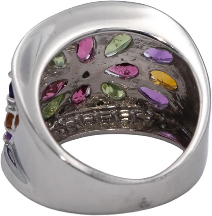 14k White Gold Diamond & Rainbow Gemstone Cluster Cocktail Ring 3.33CT Size 5.25