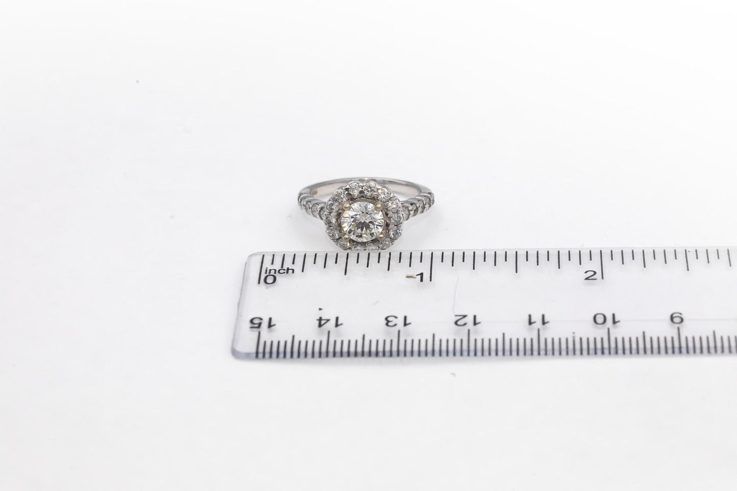 14k White Gold Round Diamond Halo Engagement Ring 1.91CT w/ 0.91CT Center Size 7