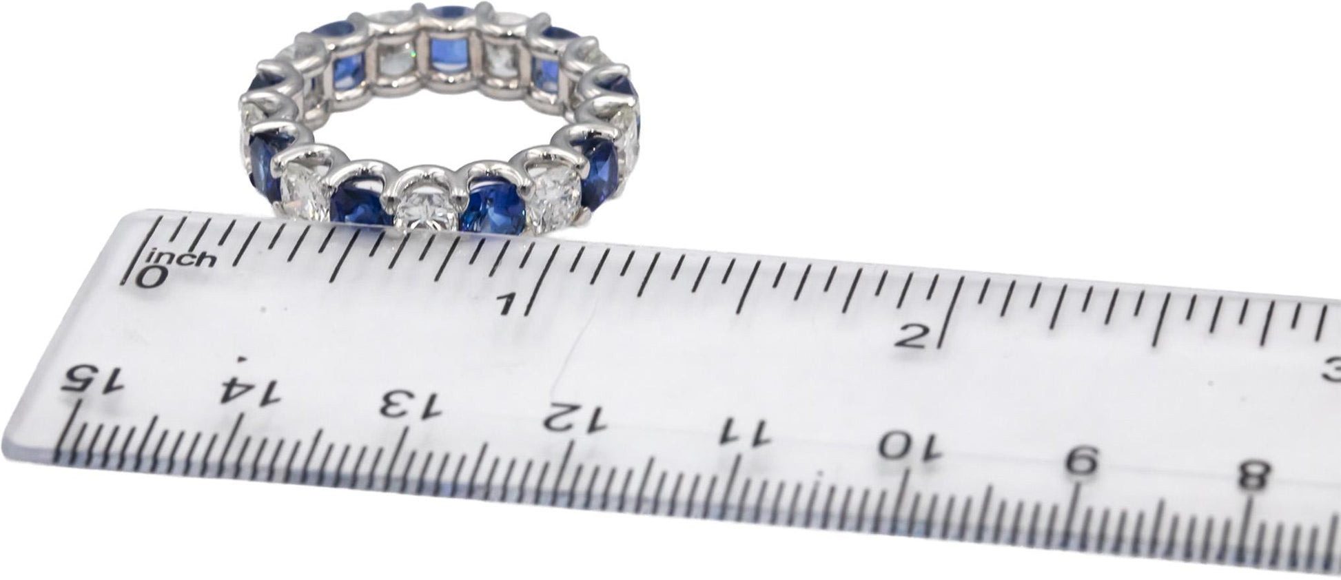 18k White Gold VS Diamond & Sapphire Eternity Band Ring 7.30CT Size 7.5