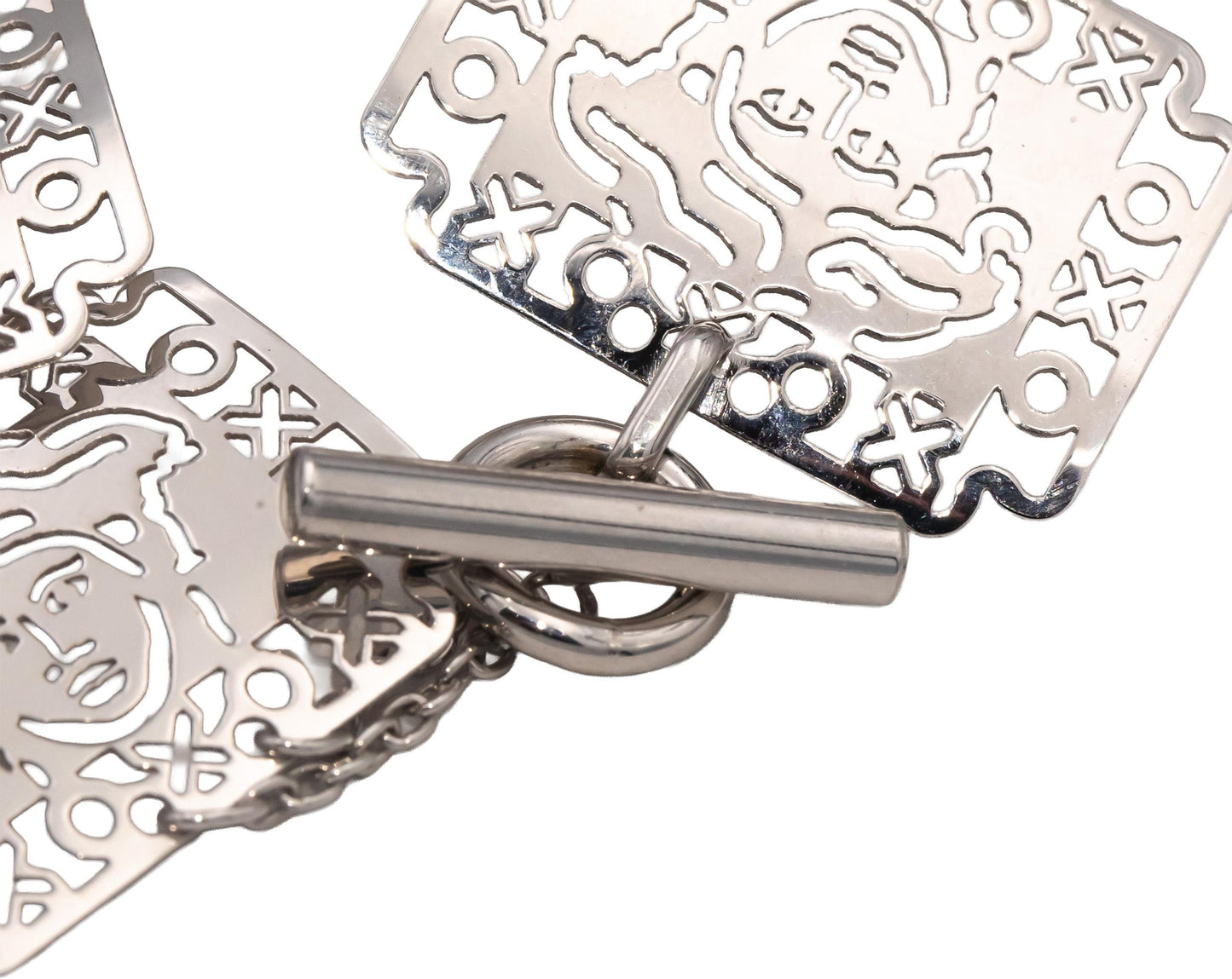 18k White Gold Fancy Panel Link Faces Bracelet w/ Toggle Clasp