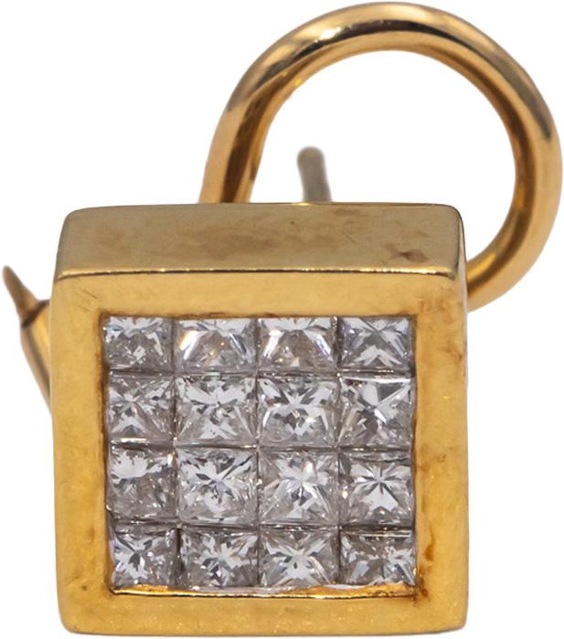 18k Yellow Gold Princess Cut Invisible Set Diamond Square Earrings 1.0CTW