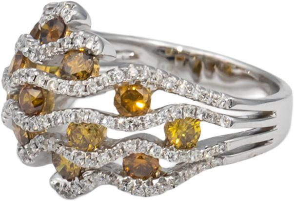 18k White Gold Round Orange & White Diamond Cocktail Ring 1.66CT Size 6.25