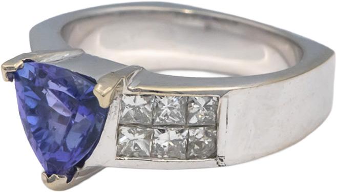 14k White Gold Trillion Tanzanite Princess Diamond Cocktail Ring 3.0CTW Size 6.5