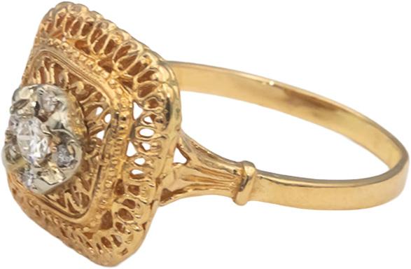 14k Yellow Gold VS Round Diamond Art Deco Filigree Ring 0.15CT Size 9.25
