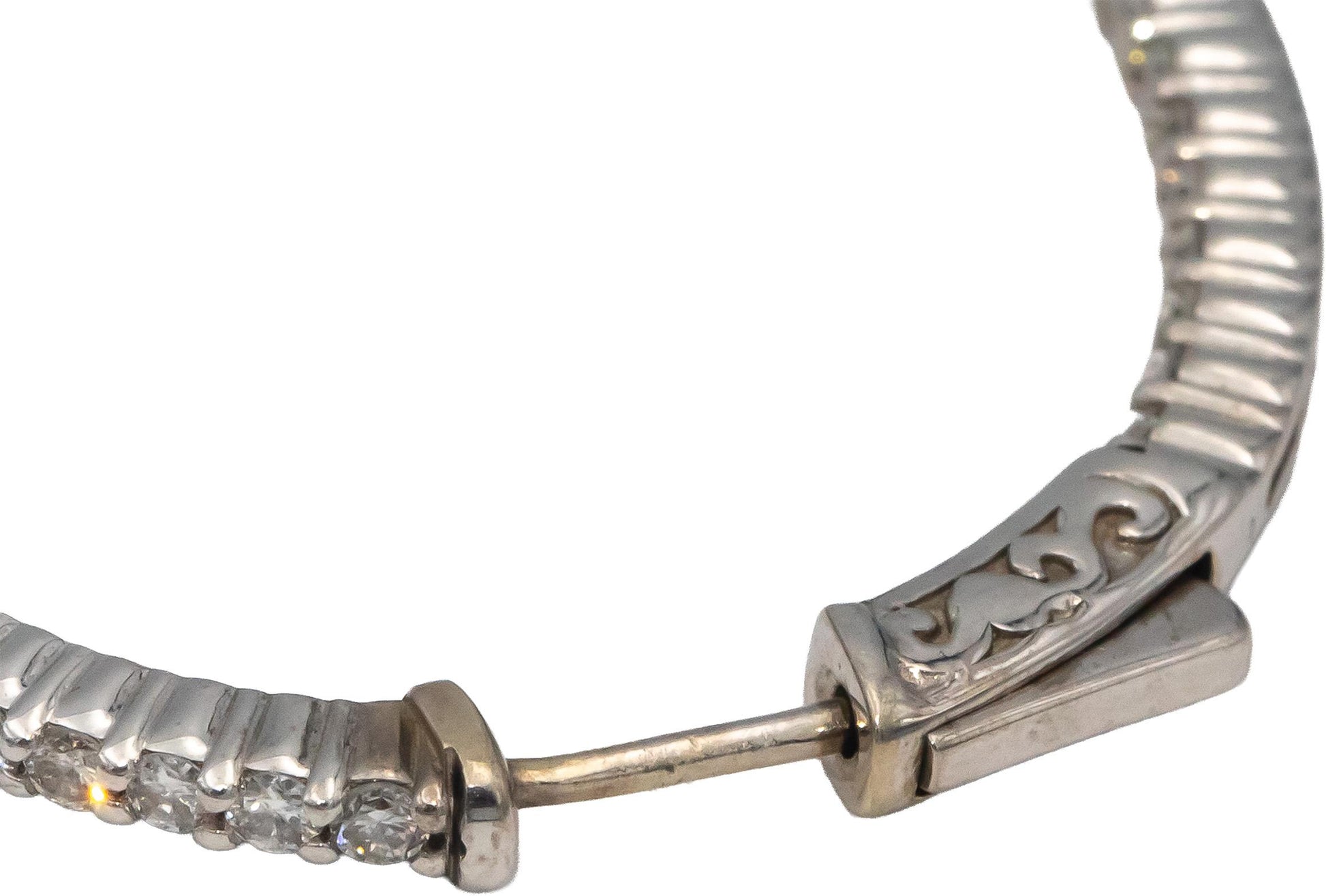 14k White Gold VS Round Diamond Inside Out Oval Hoop Earrings 2.0CTW