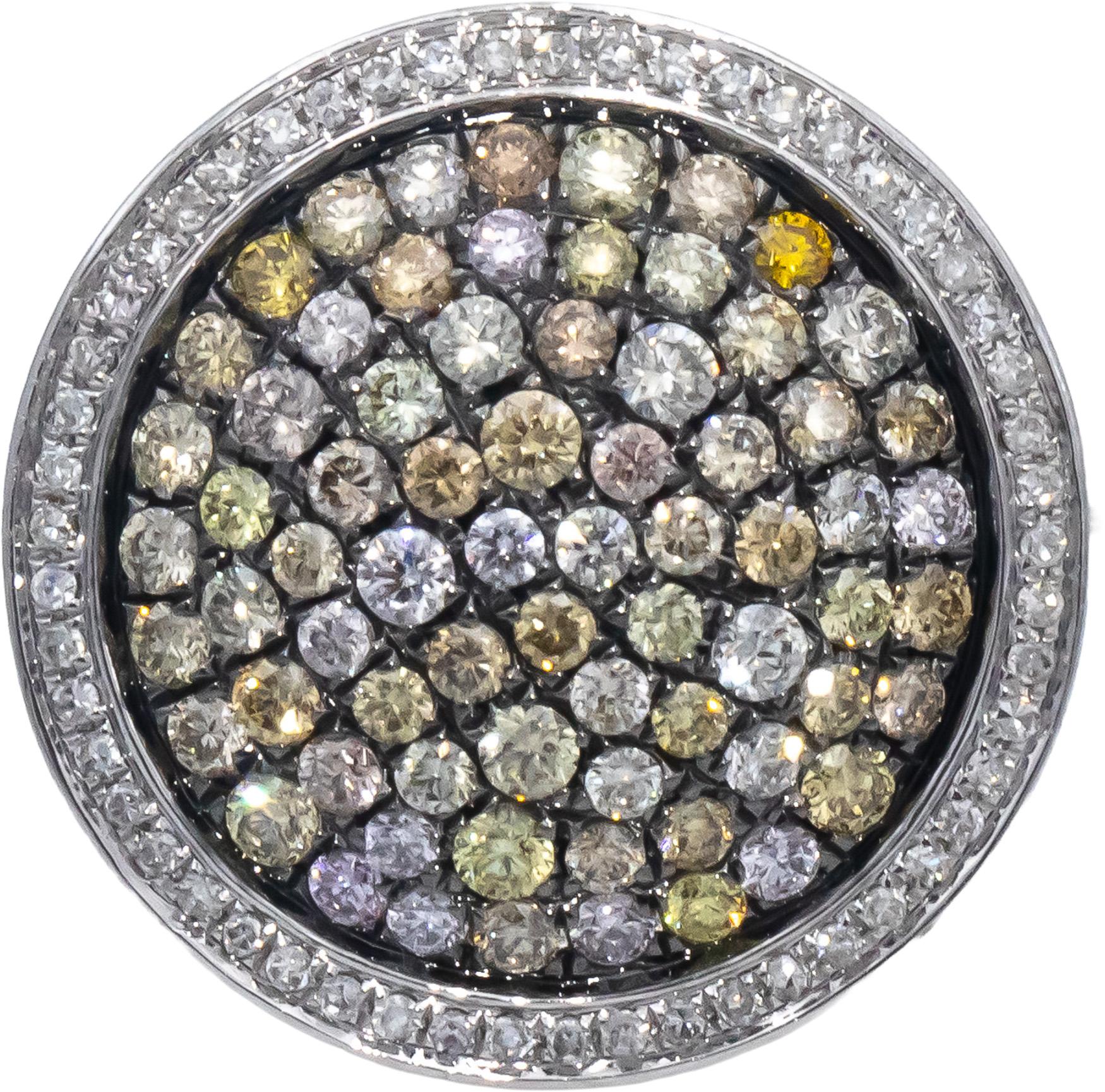 14k White Gold Round Fancy & White Diamond Cluster Cocktail Ring 1.25CT Size 8.5