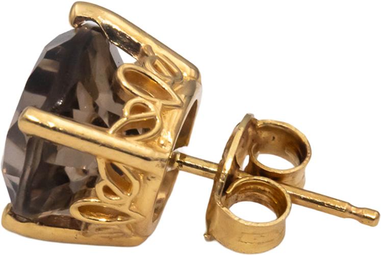 14k Yellow Gold Round Cut Brownish Quartz Stud Earrings 6.0CTW