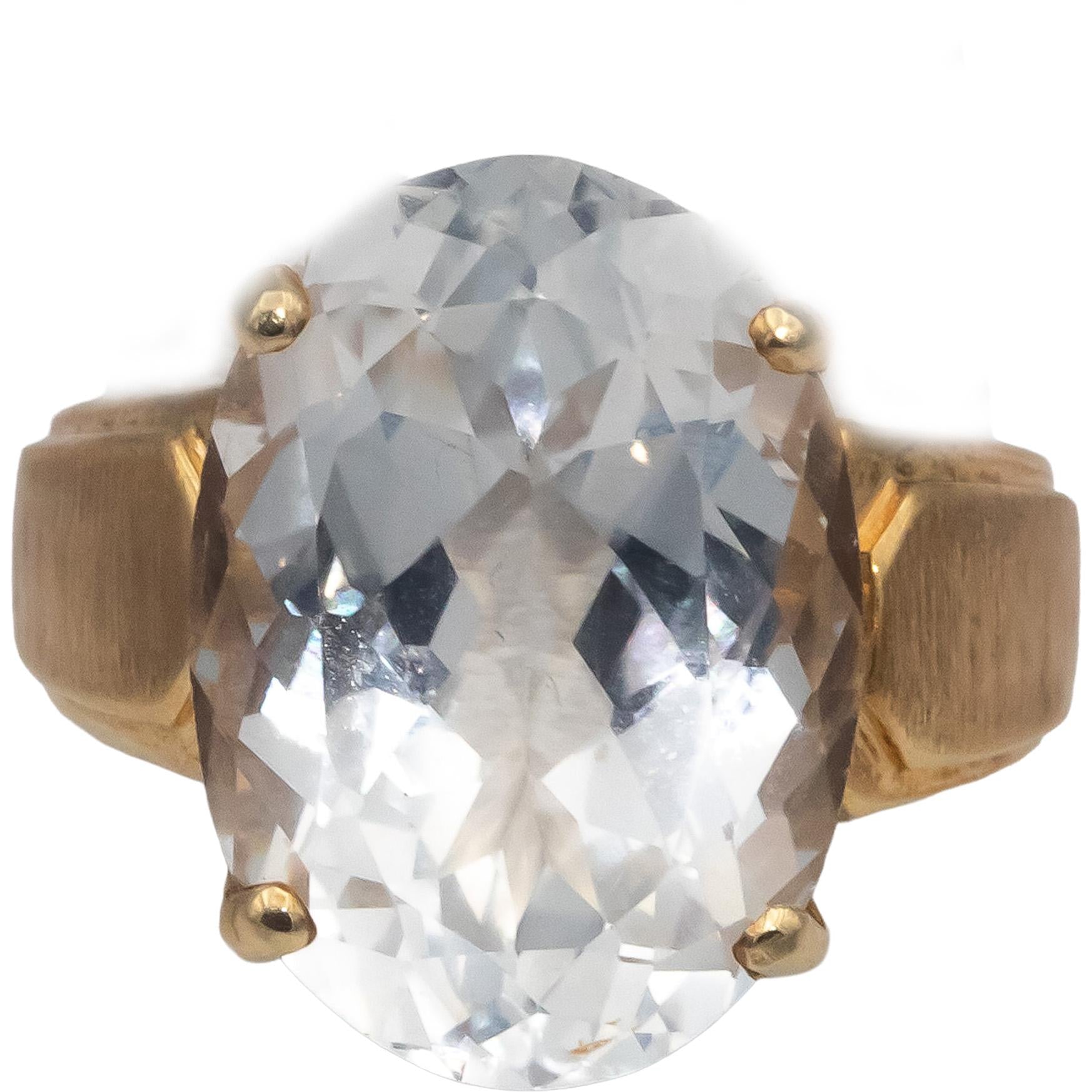 14k Yellow Gold Oval Cut Aquamarine Solitaire Ring 10.0CT Size 8.5