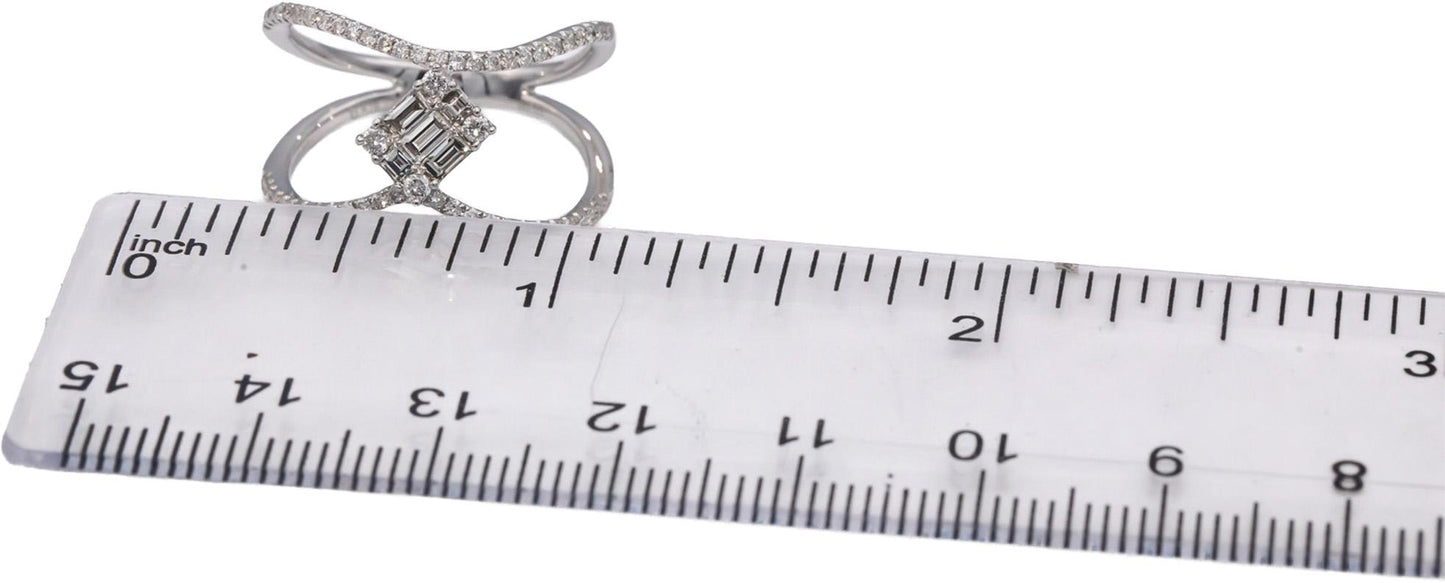 18k White Gold VS Emerald & Round Diamond Statement Ring 0.50CT Size 7.25