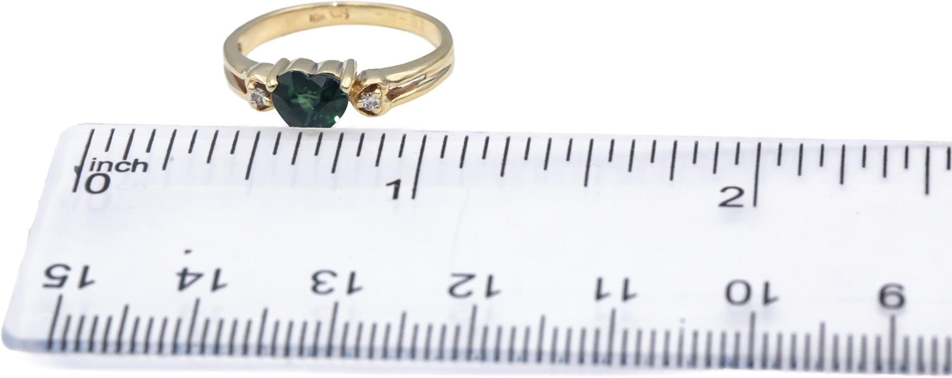 10k Yellow Gold Heart Cut Green Sapphire & Round Diamond Cocktail Ring 0.91CT