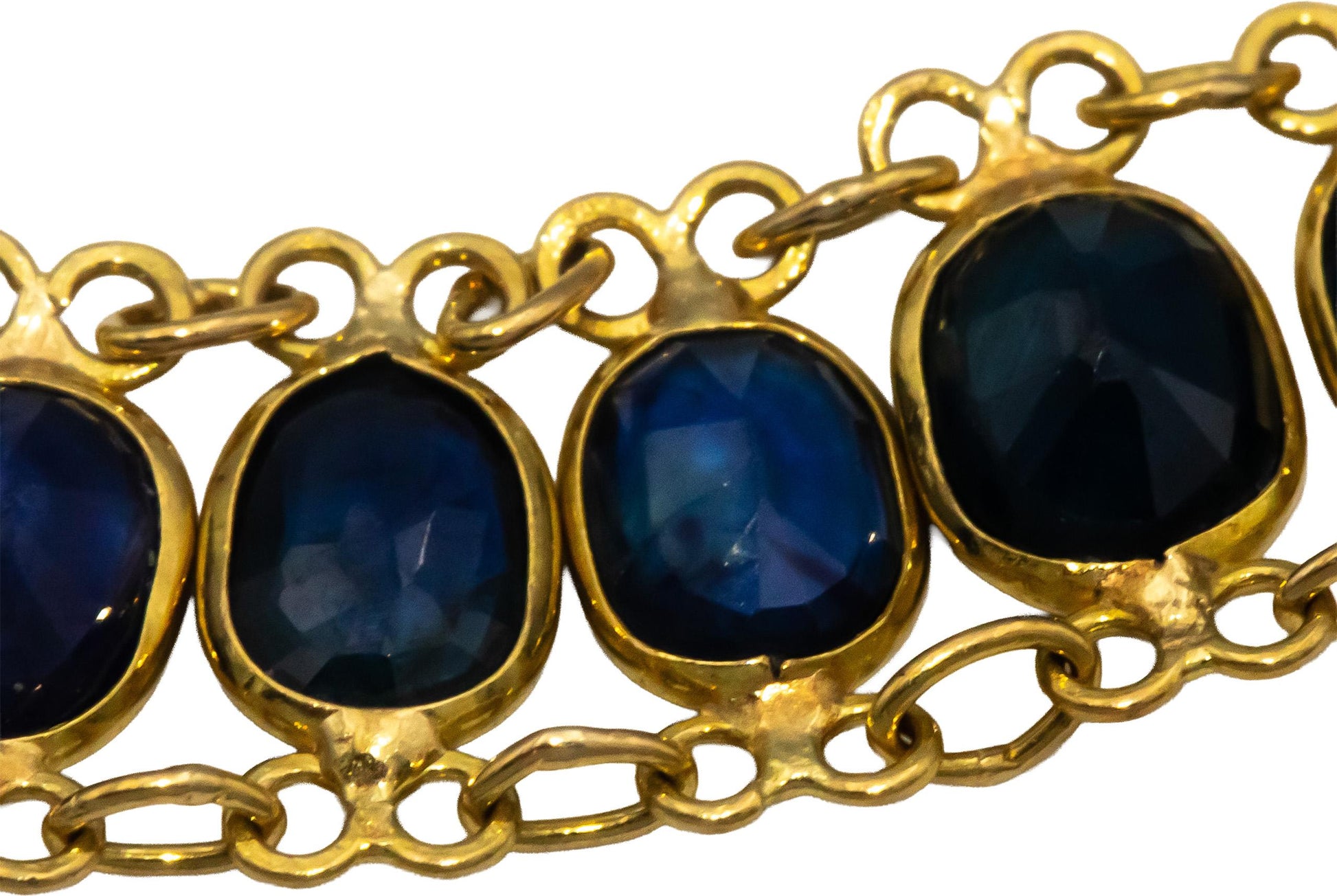 18k Yellow Gold Oval Cut Blue Sapphire Fancy Link Bracelet 4.50CTW
