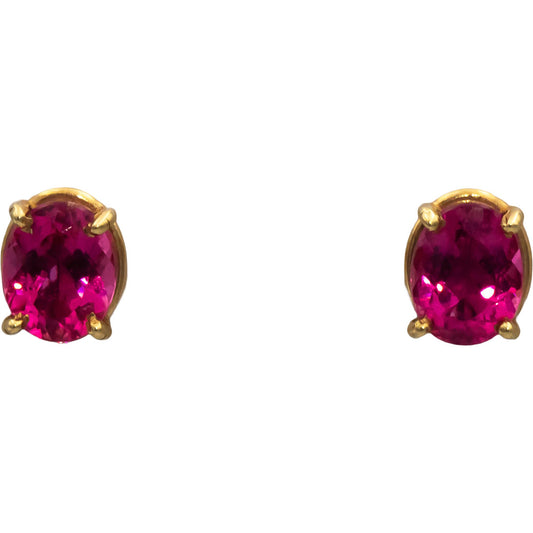 14k Yellow Gold Oval Cut Pink Tourmaline Stud Earrings 3.50CTW