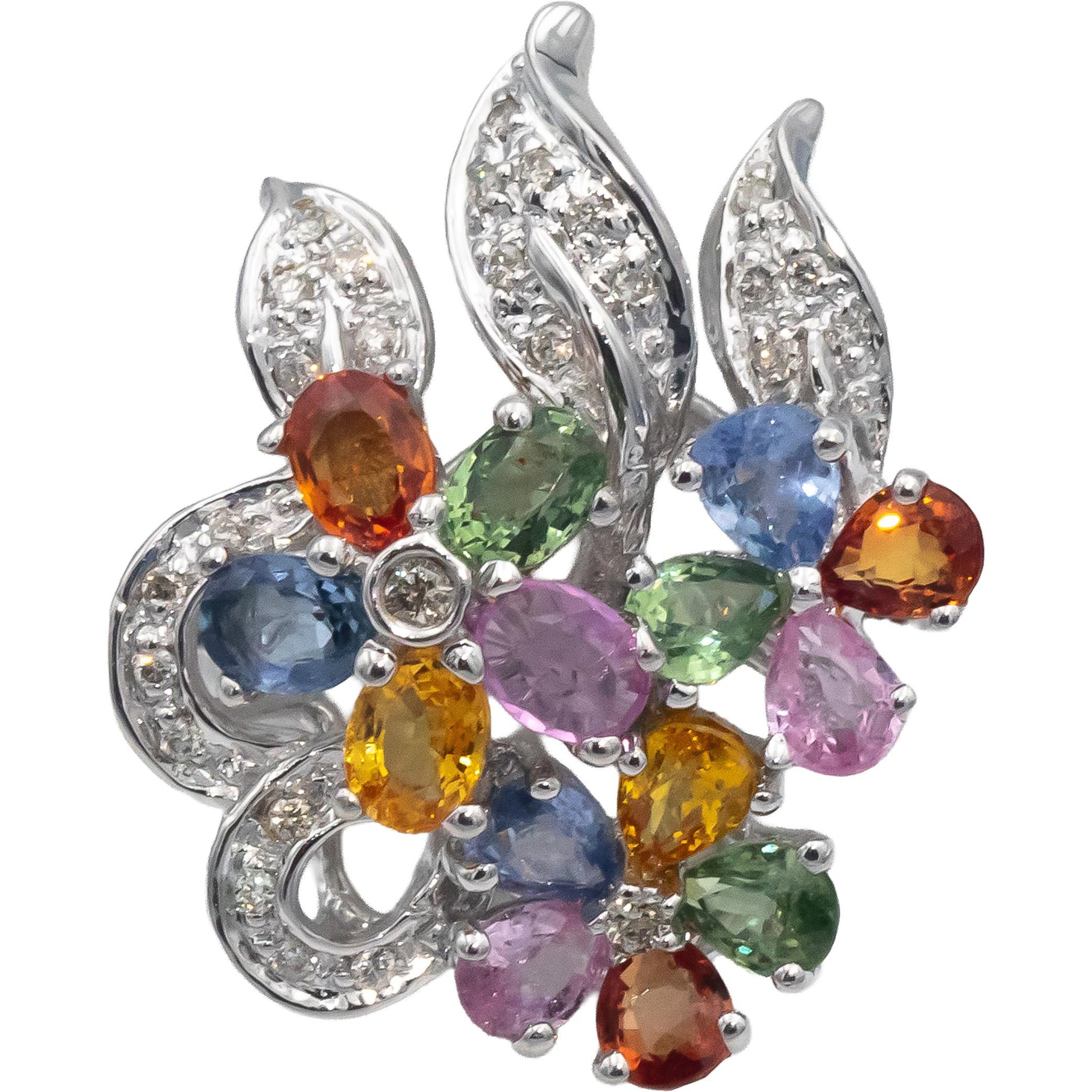 Designer 18k White Gold Diamond & Rainbow Sapphire Flower Ring 1.50CT Size 7.25