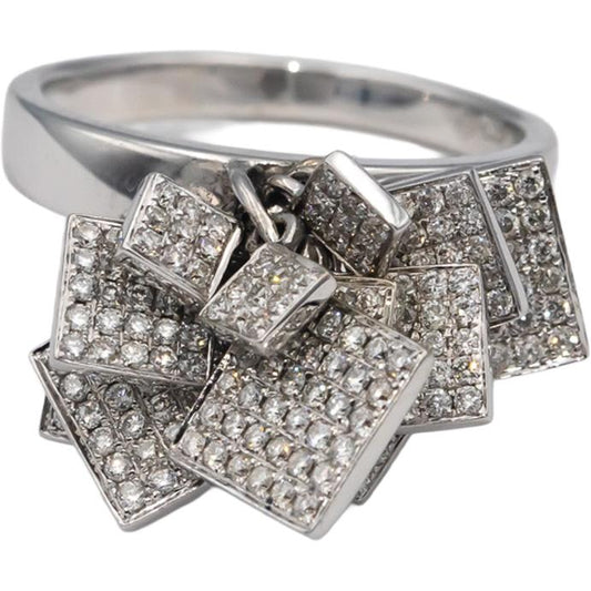 RARE FIND 18k White Gold Round Diamond Dangle Geometric Ring 1.25CT Size 7.25