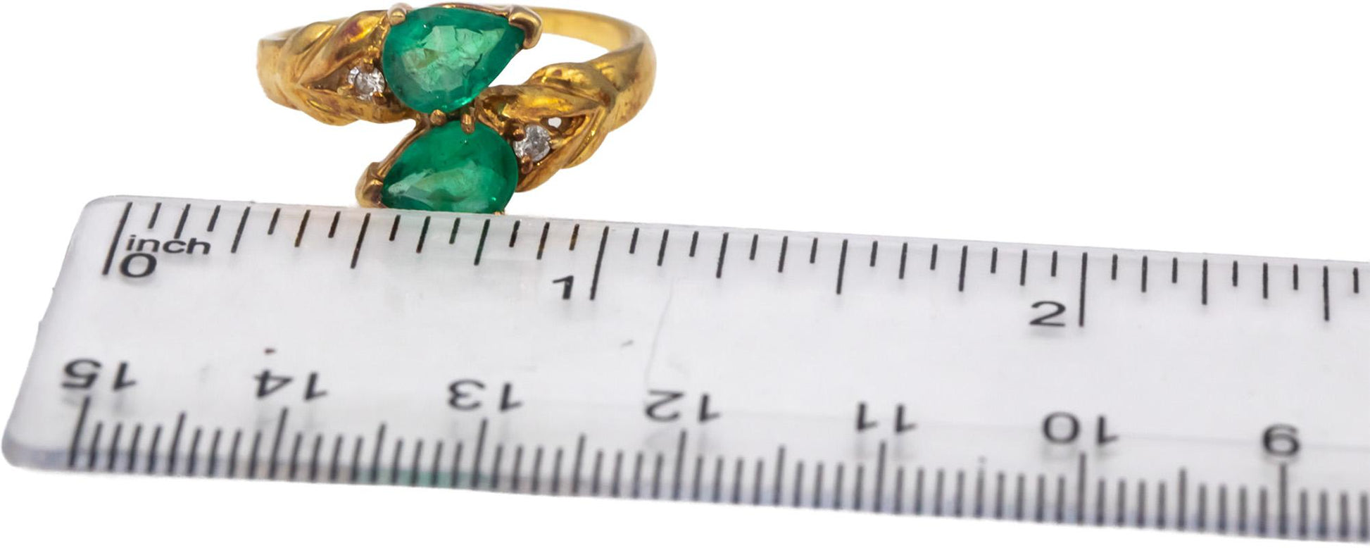 18k Yellow Gold Pear Emerald & Round Diamond Bypass Ring 1.95CT Size 9
