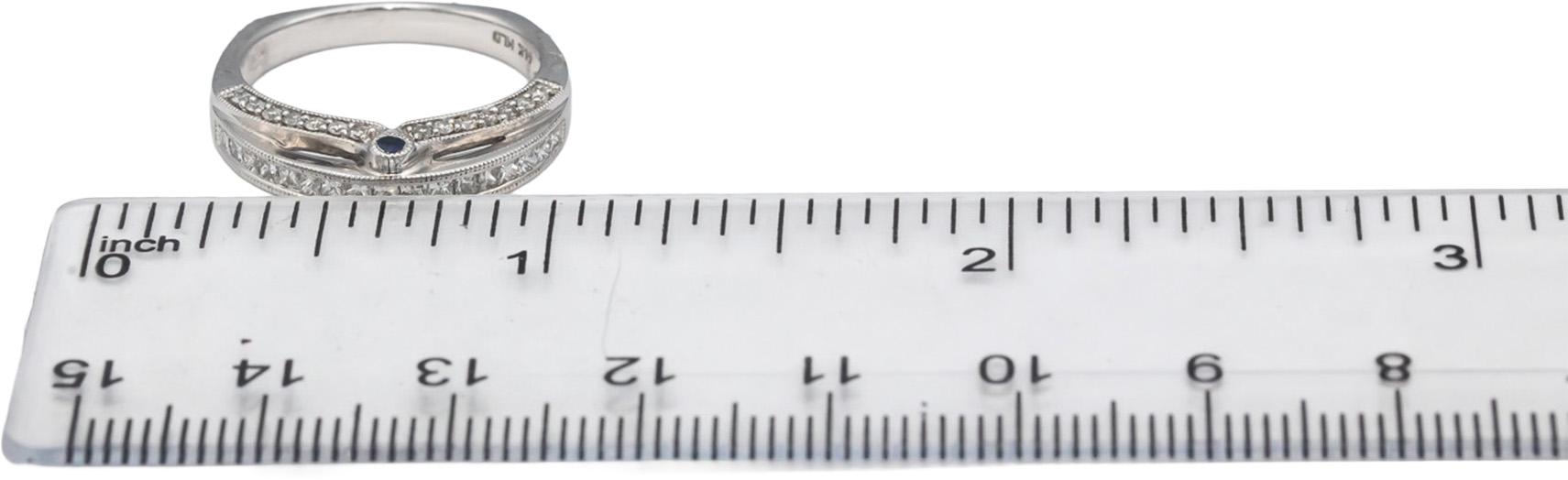 14k White Gold Princess & Round Diamond Band Ring 0.45CT Size 6.75 w/ Sapphire