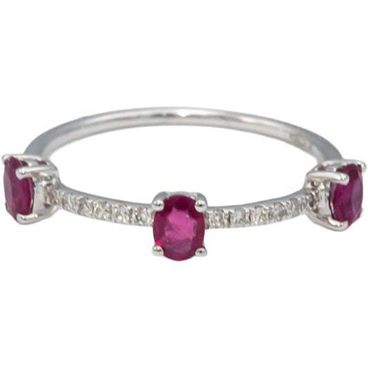 18k White Gold Oval Ruby Round Diamond Band Ring 0.57CT Size 7.25