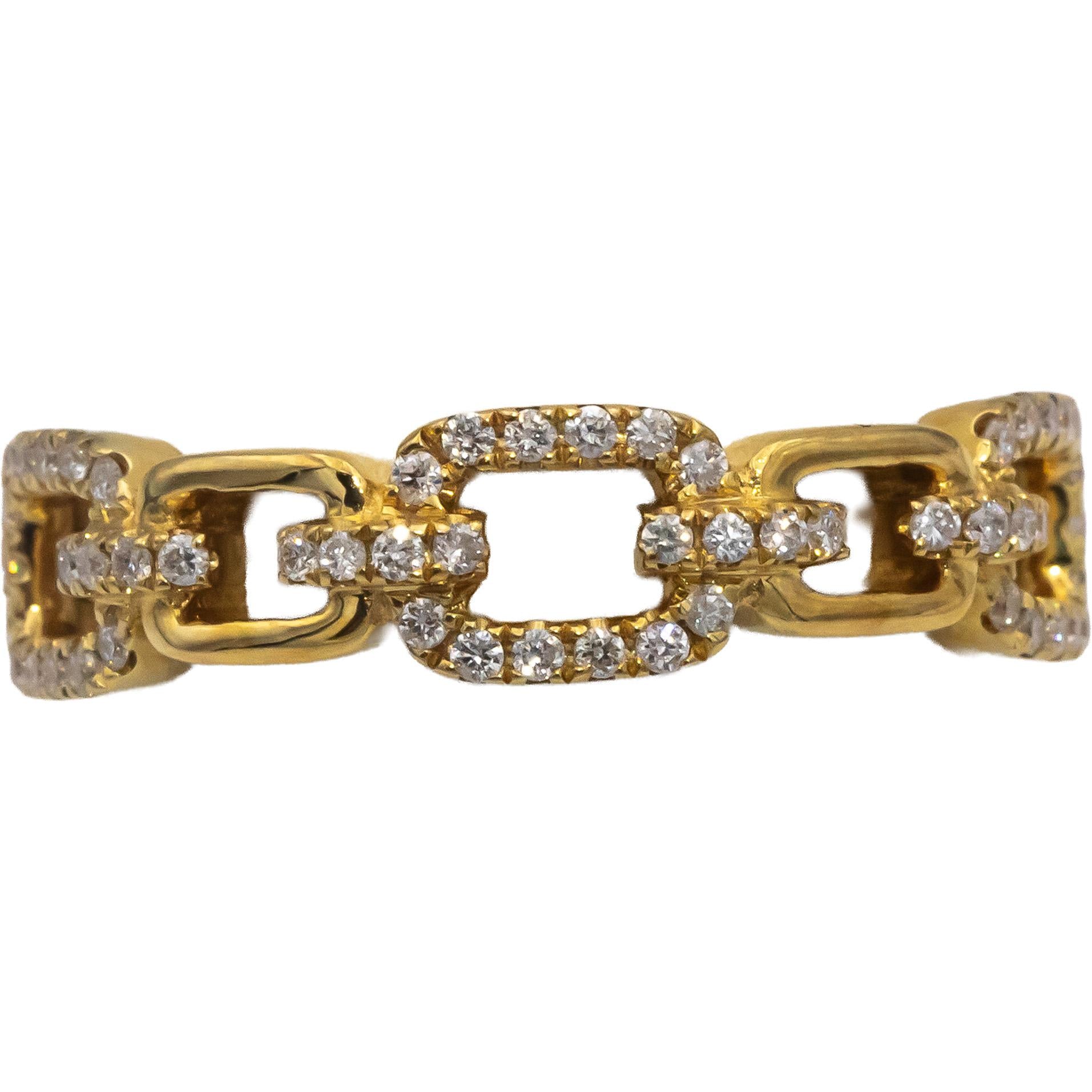 18k Yellow Gold Round Diamond Chain Link Style Band Ring 0.24CT Size 7