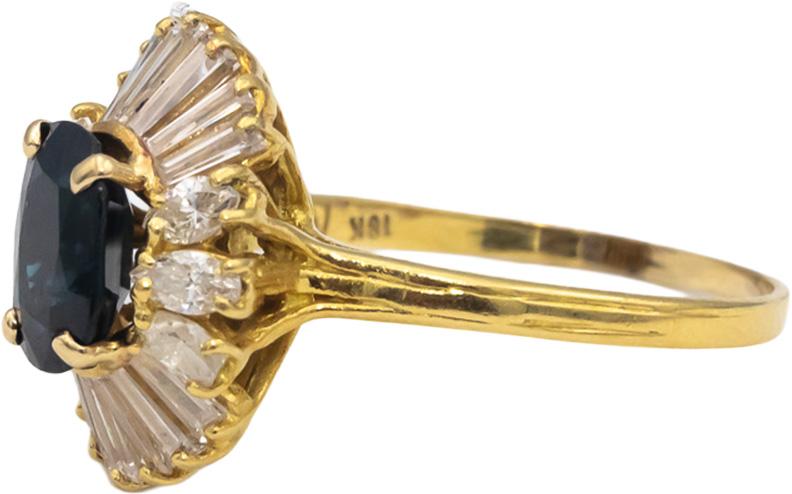 18k Yellow Gold Blue Sapphire and Diamond Halo Ring 3.0CTW Size 9