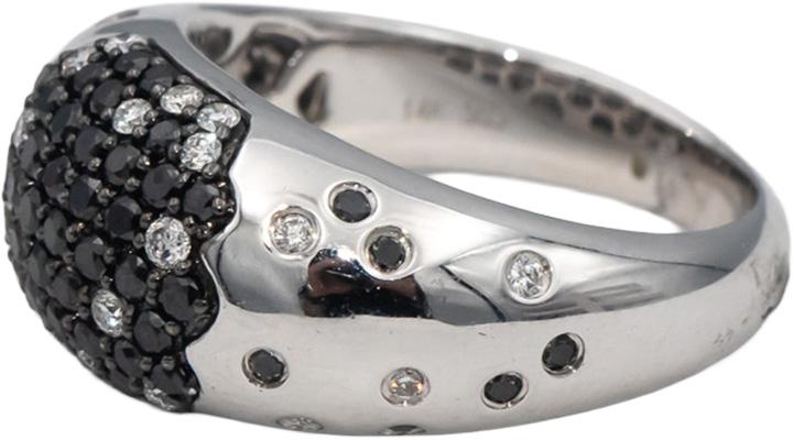 14k White Gold Round White & Black Diamond Cluster Band Ring 0.70CT Size 6.5
