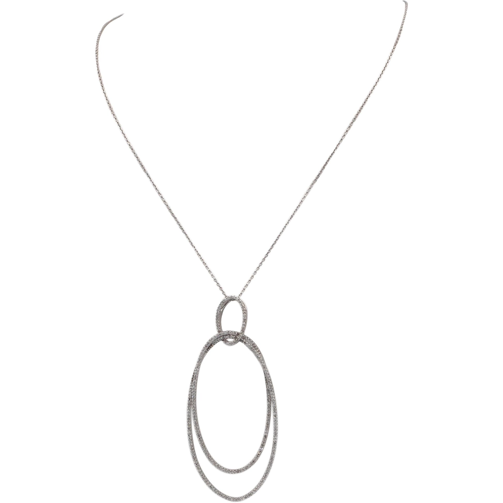 VERA WANG LOVE 10k White Gold Round diamond Oval Hoops Pendant Necklace 0.75CT