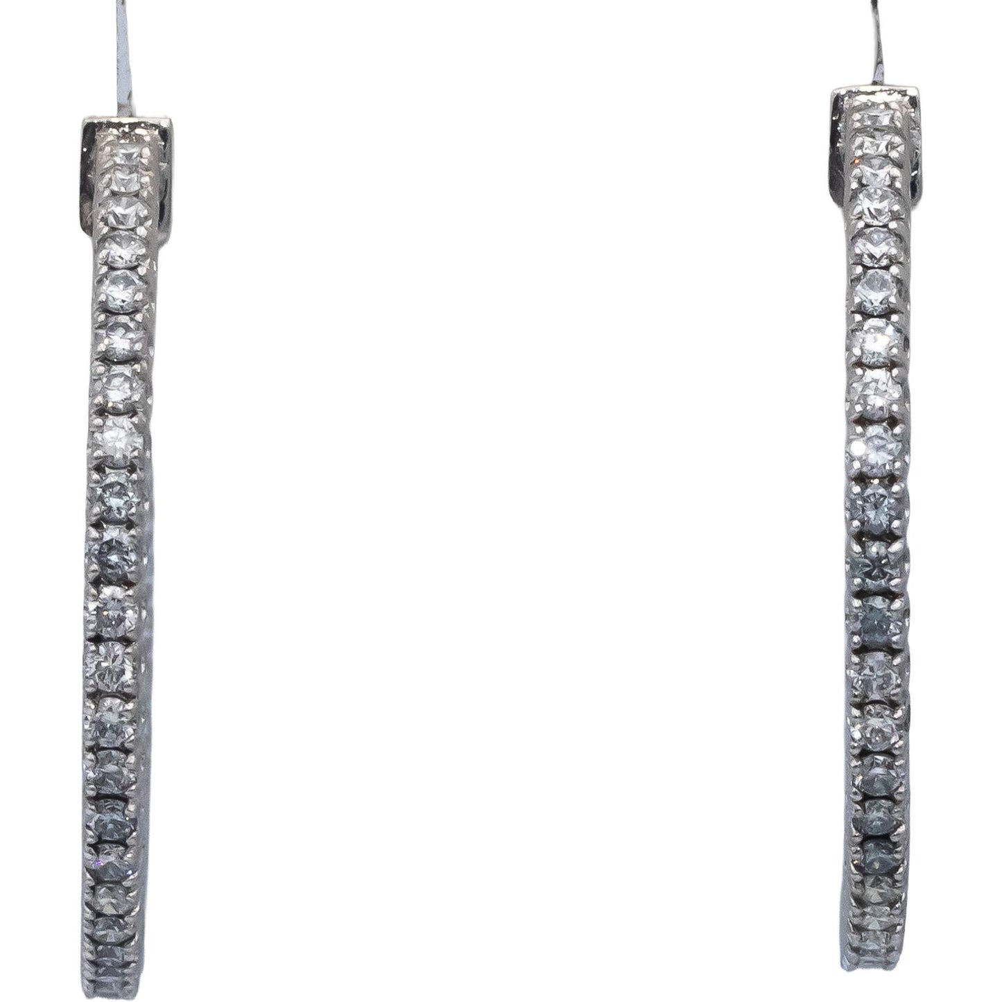 14k White Gold Round Diamond Inside Out Hoop Earrings 1.47CT