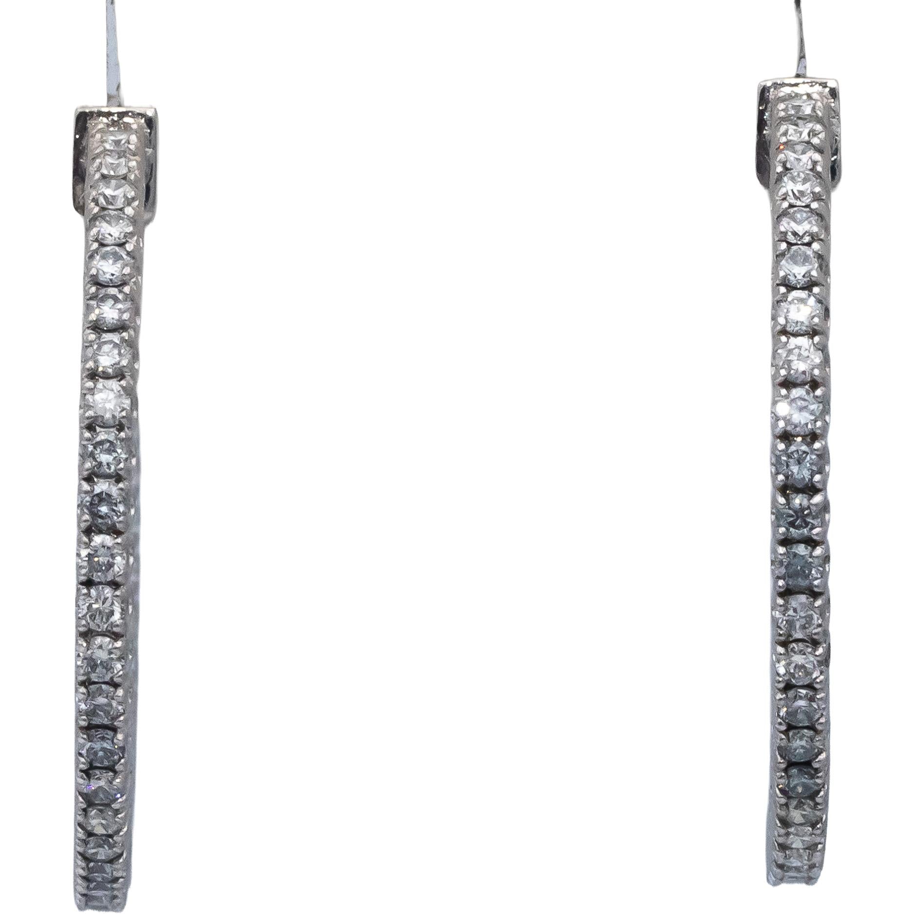 14k White Gold Round Diamond Inside Out Hoop Earrings 1.47CT