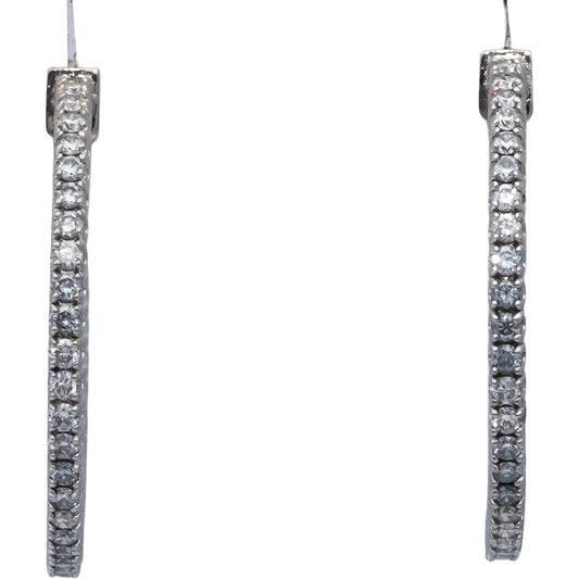 14k White Gold Round Diamond Inside Out Hoop Earrings 1.47CT