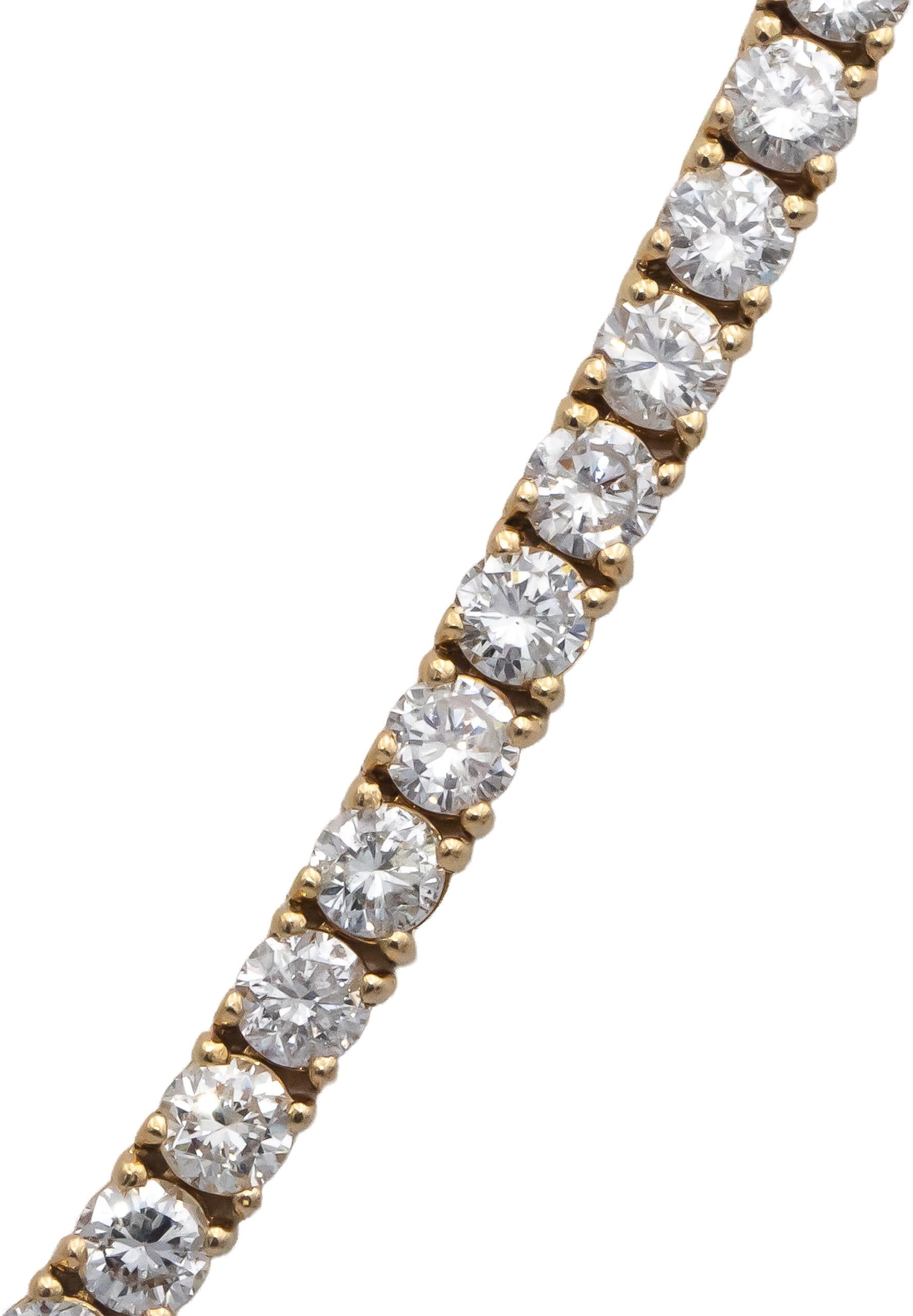 14k Yellow Gold VS Round Diamond Tennis Necklace 21.0CT