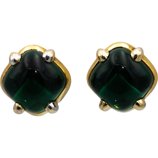 18k Yellow Gold Cabochon Green Quartz Earrings 30.0CT