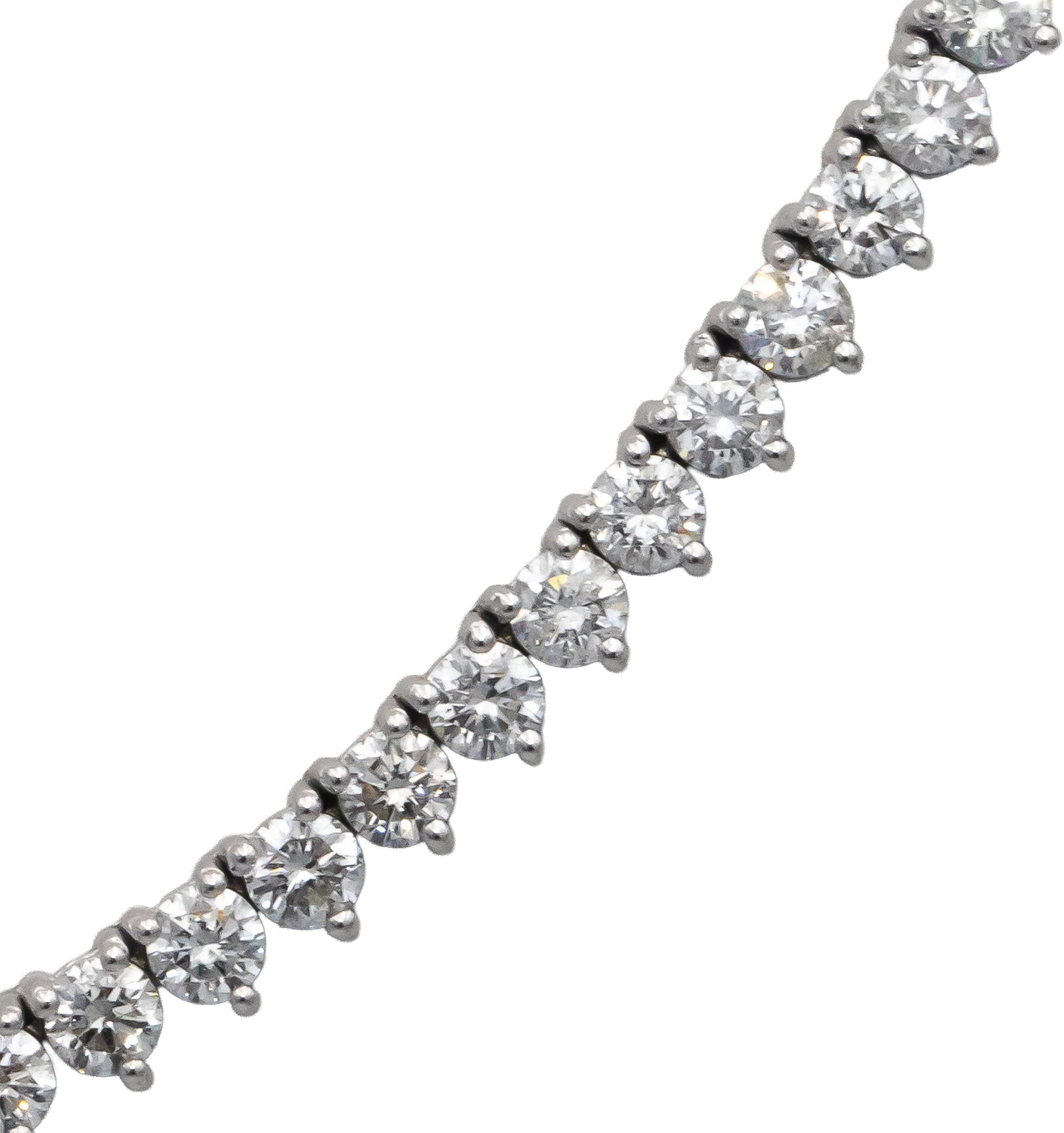 14k White Gold Round Diamond Three-Prong Tennis Necklace 11.83CT