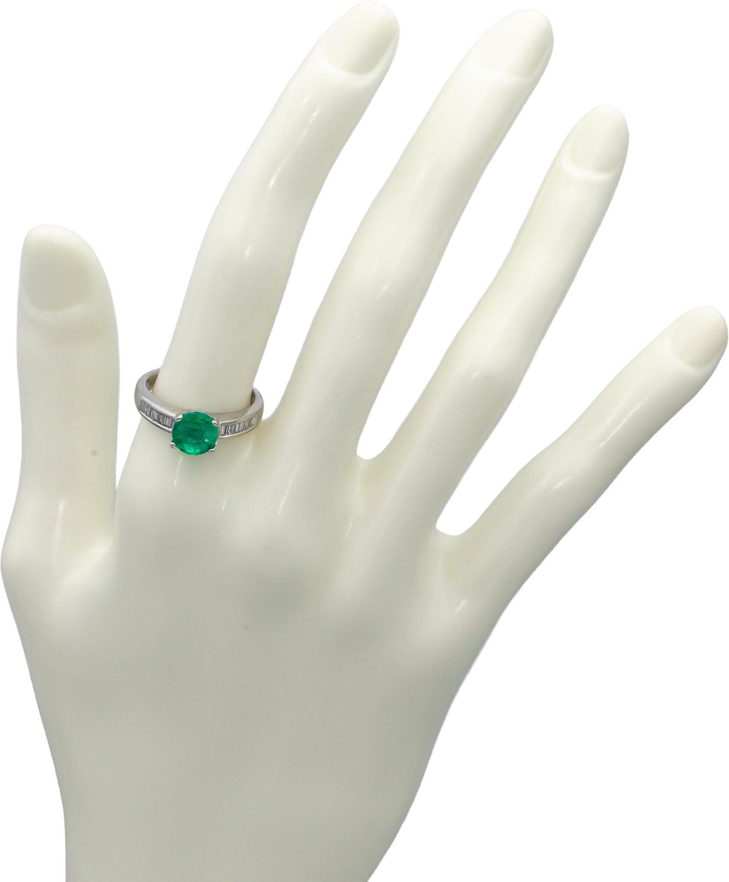 18k White Gold Round Emerald & Baguette Diamond Cocktail Ring 1.66CT Size 6.75