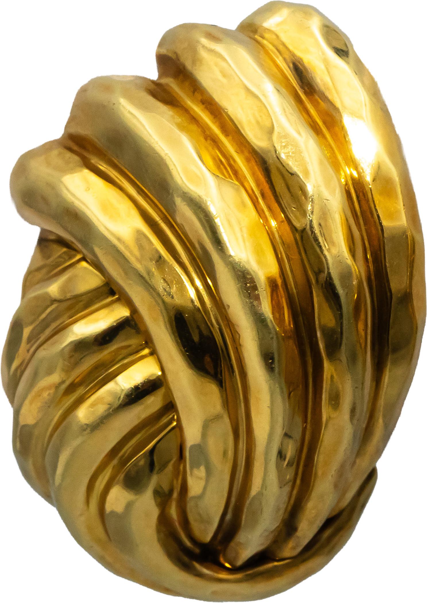 HENRY DUNAY 18k Yellow Gold Hand Hammered Clip-On Earrings