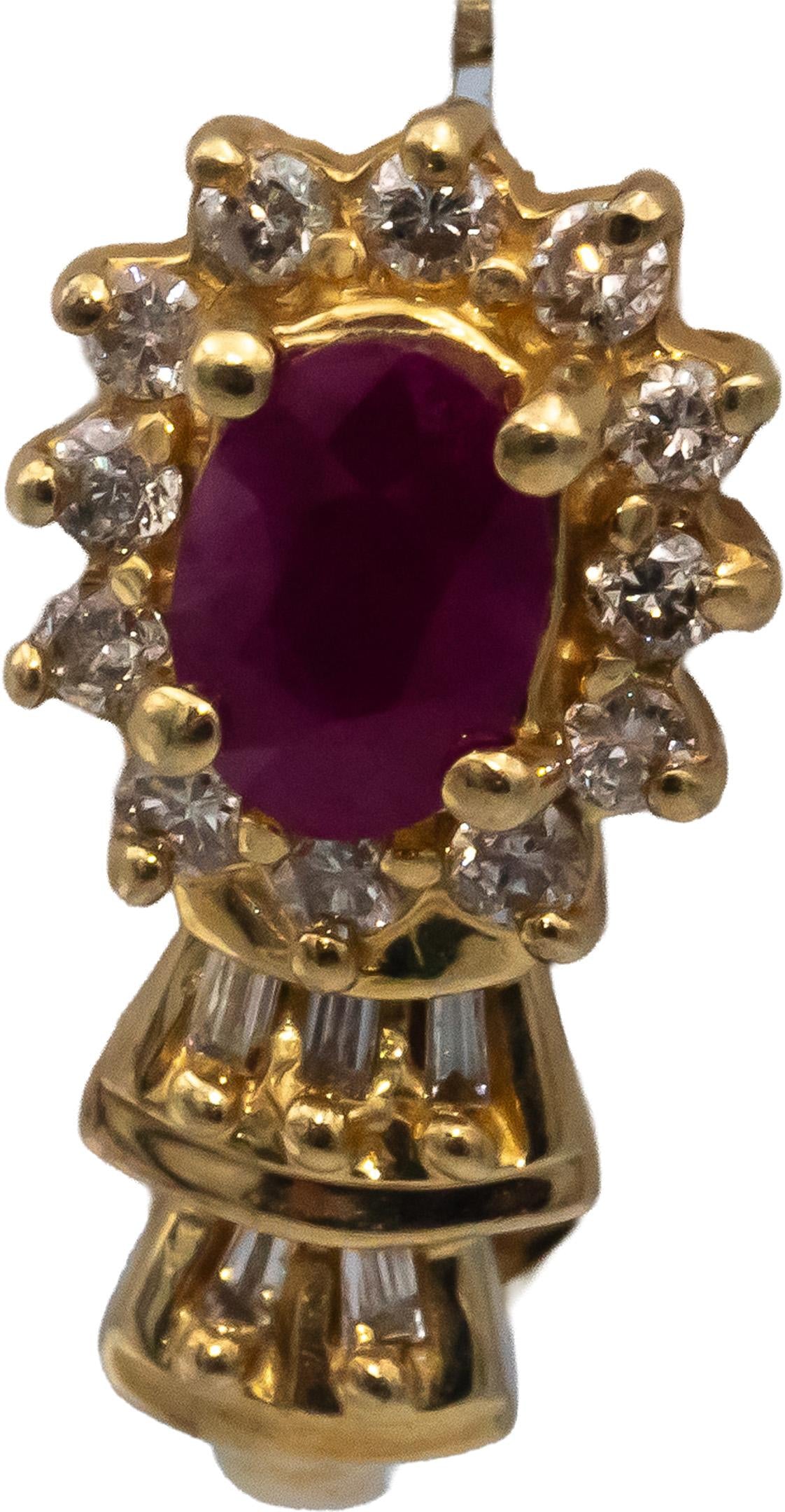 14k Yellow Gold Ruby and Diamond Dangle Earrings 1.40CTW