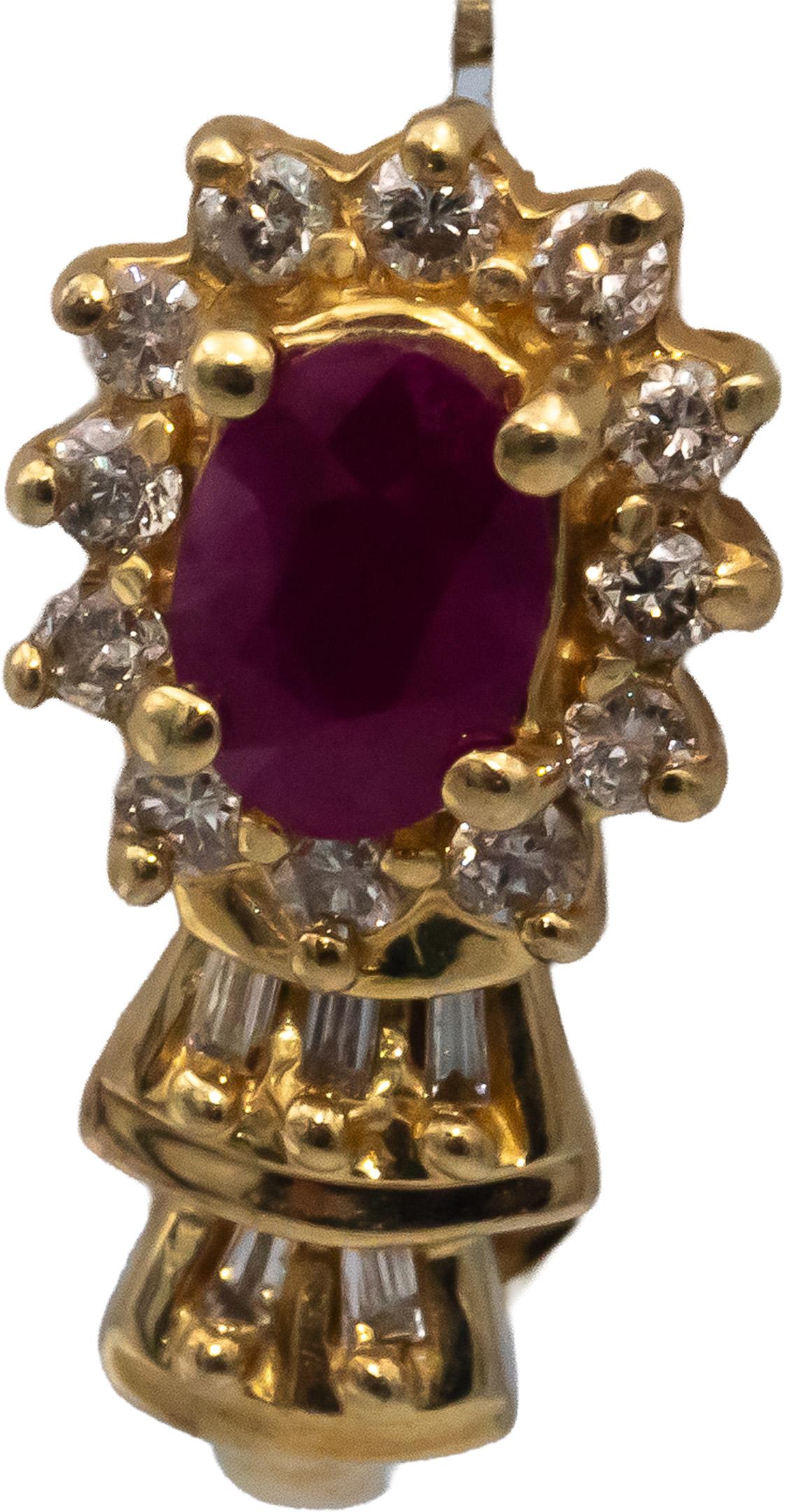 14k Yellow Gold Ruby and Diamond Dangle Earrings 1.40CTW