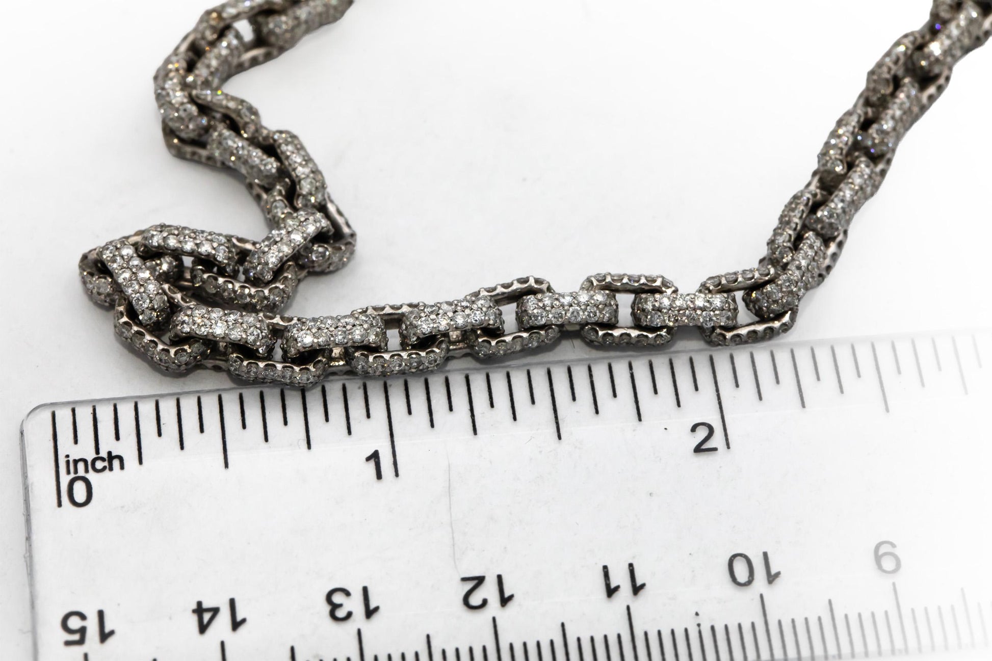 14k White Gold Round Diamond Pave Anchor Link Necklace 32.75CT