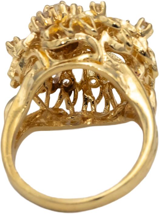 Vintage 14k Yellow Gold Diamond Cocktail Ring 0.60CT w/ 0.30CT Center Size 7.5