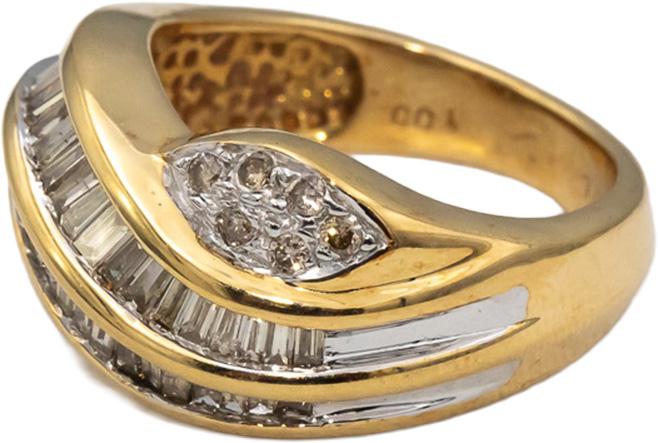 14k Yellow White Gold Round and Baguette Cut Diamond Cocktail Ring 1.0CT Size 7
