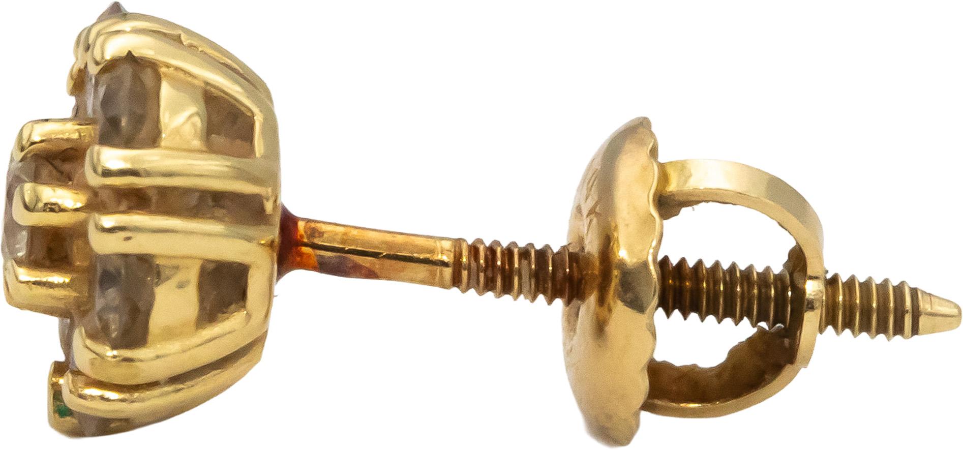 14k Yellow Gold Round Diamond Cluster Flower Screw Back Stud Earrings 0.70CT