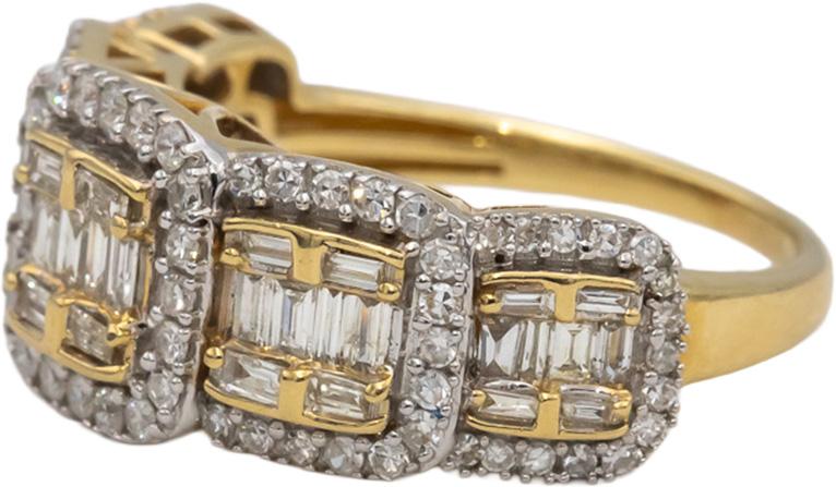 14k Yellow Gold Round and Baguette Cut Diamond Cocktail Ring 1.0CT Size 7